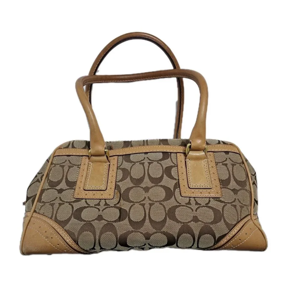 COACH 10532 Signature Hamptons Carryall Satchel Handbag Purse Brown Beige